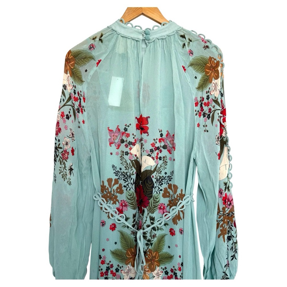 FARM Rio Beauty Bouquet Long Sleeve Floral Print Maxi Dress, Light Blue, NWT🇧🇷 - Picture 13 of 15